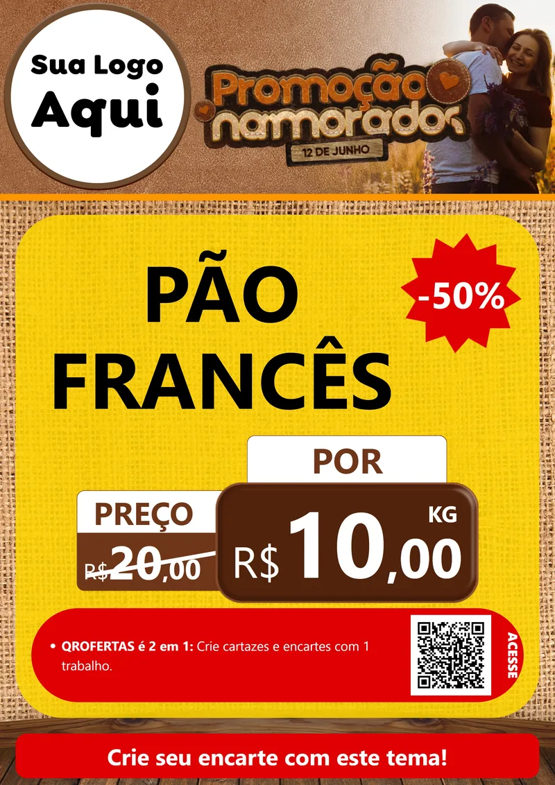 Modelo de Cartaz para Cartaz A4 Vertical com o tema Promoção Namorados para Padaria