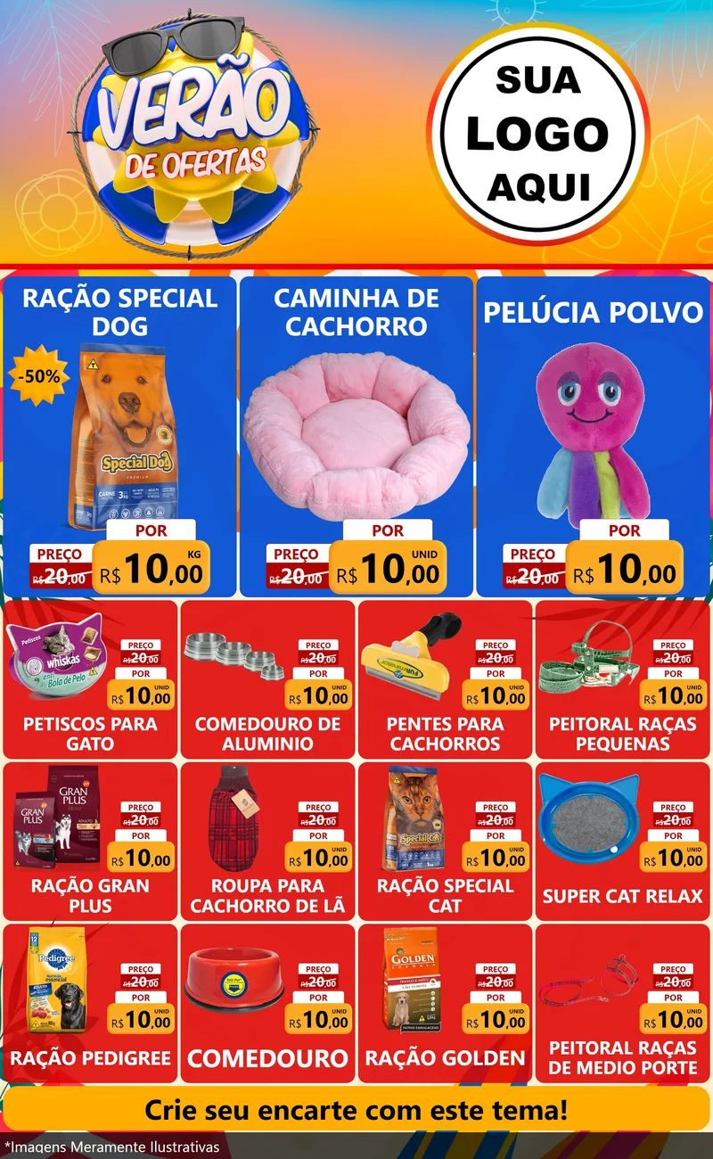 Modelo de Encarte para Encarte Grande com o tema Verão de Ofertas para Pet Shop