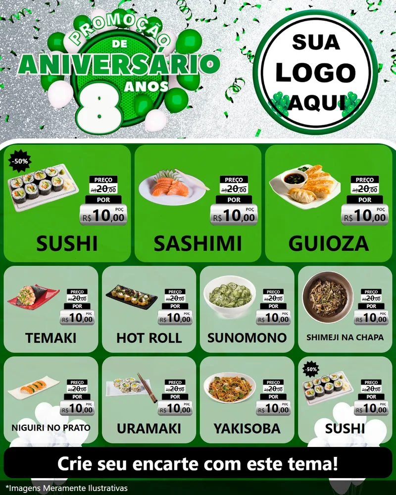 Modelo de Rede Social para Feed Instagram com o tema Promoção de Aniversário - 8 Anos para Comida japonesa