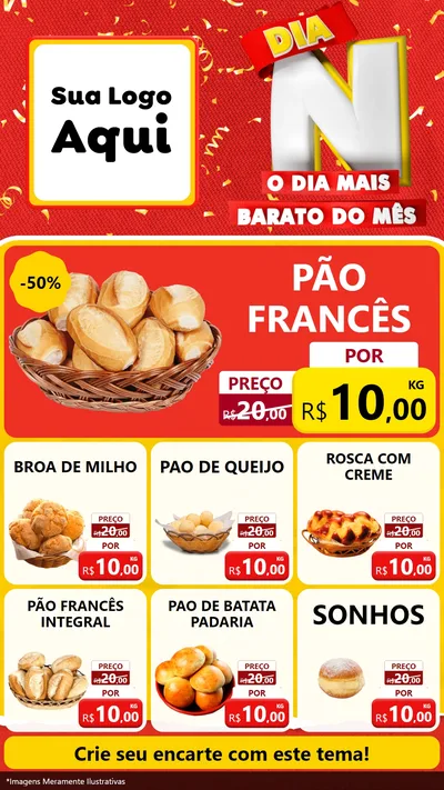 Modelo de Rede Social para Stories com o tema Dia N o Dia Mais Barato do Mês para Padaria