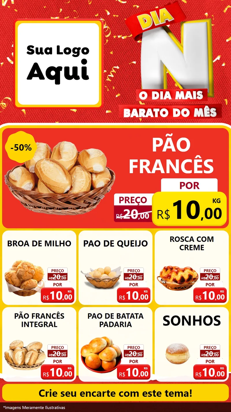 Modelo de Rede Social para Stories com o tema Dia N o Dia Mais Barato do Mês para Padaria