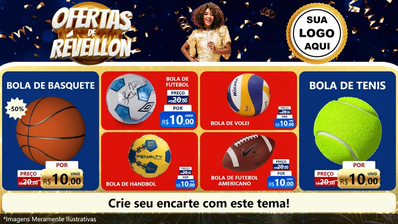 Modelo de TV para TV Horizontal com o tema Ofertas de Réveillon para Artigos Esportivos