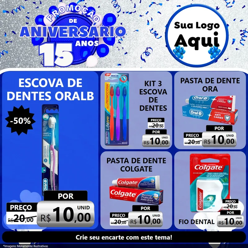 Modelo de Rede Social para Feed Facebook com o tema Promoção de Aniversário - 15 Anos para Higiene Pessoal