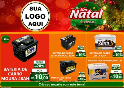 Modelo de Encarte para Encarte A4 Horizontal com o tema Um Natal de Ofertas para Baterias Elétricas