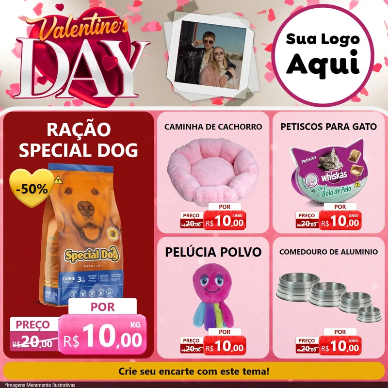 Modelo de Rede Social para Feed Facebook com o tema Valentine's Day para Pet Shop