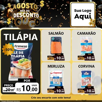 Modelo de Rede Social para Feed Facebook com o tema Agosto Mês do Desconto Louco para Peixaria