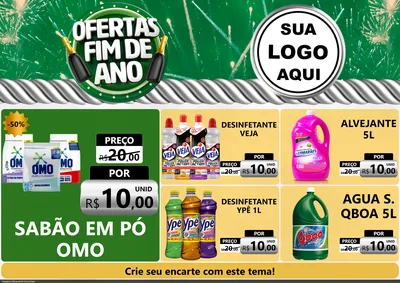 Modelo de Encarte para Encarte A4 Horizontal com o tema Ofertas Fim de Ano para Produtos de Limpeza