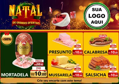 Modelo de Encarte para Encarte A4 Horizontal com o tema Natal de Grandes Ofertas para Frios e Laticínios