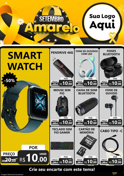 Modelo de Encarte para Encarte A4 Vertical com o tema Setembro Amarelo para Informática