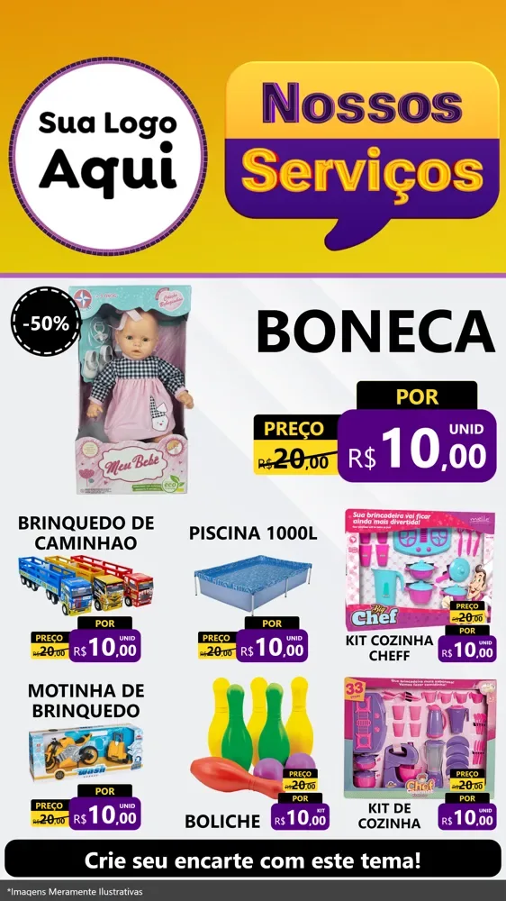 Modelo de Rede Social para Stories com o tema Nossos Serviços para Brinquedos
