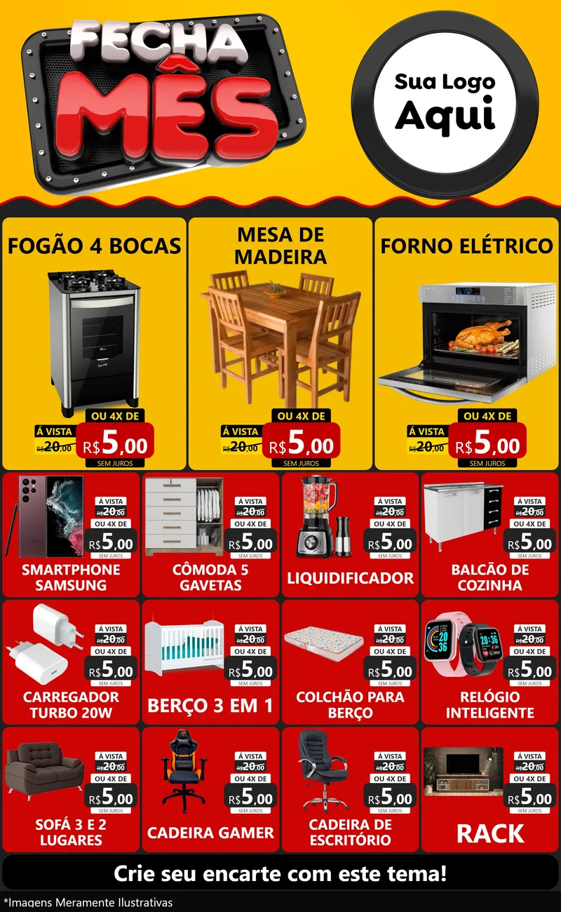 Modelo de Encarte para Encarte Grande com o tema Fecha Mês para Móveis e Eletro