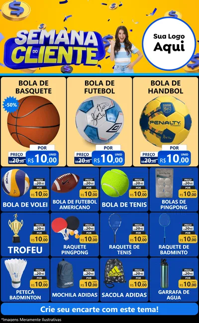 Modelo de Encarte para Encarte Grande com o tema Semana do Cliente para Artigos Esportivos