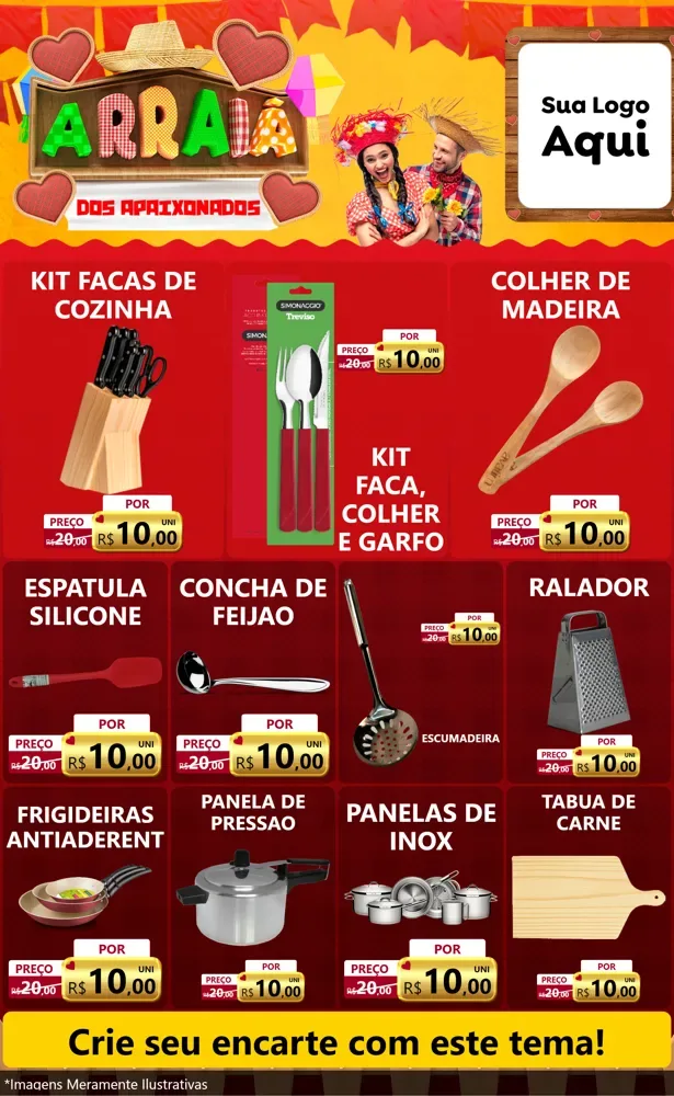 Modelo de Encarte para Encarte Grande com o tema Arraiá Dos Apaixonados - Junina para Utilidades Domésticas