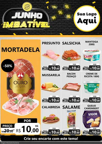 Modelo de Encarte para Encarte A4 Vertical com o tema Junho Imbatível para Frios e Laticínios