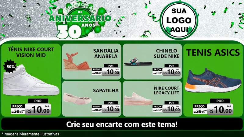 Modelo de TV para TV Horizontal com o tema Promoção de Aniversário - 30 Anos para Calçados