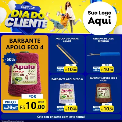 Modelo de Rede Social para Feed Facebook com o tema Especial Dia do Cliente para Armarinho e Aviamentos