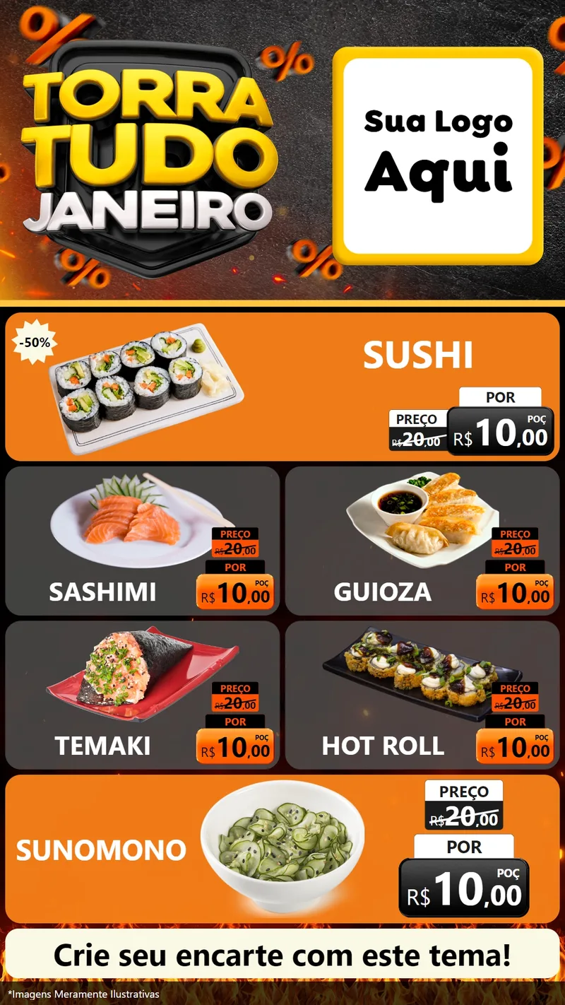 Modelo de TV para TV Vertical com o tema Torra Tudo Janeiro para Comida japonesa