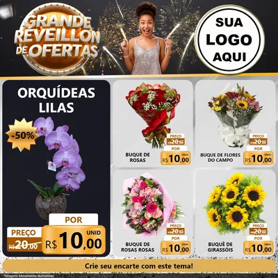 Modelo de Rede Social para Feed Facebook com o tema Grande Réveillon de Ofertas para Floricultura e jardim
