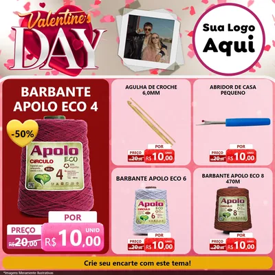 Modelo de Rede Social para Feed Facebook com o tema Valentine's Day para Armarinho e Aviamentos