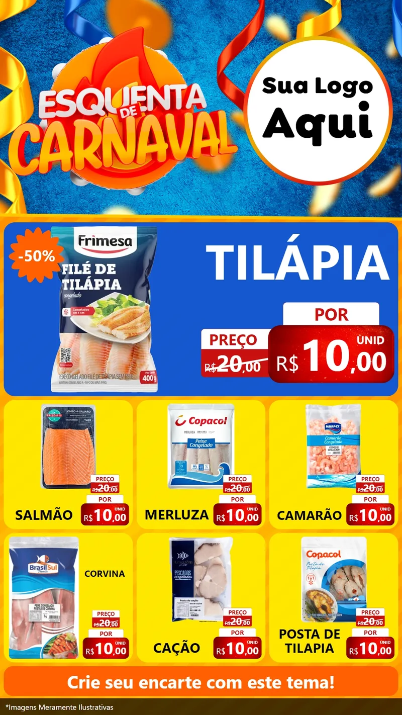 Modelo de Rede Social para Stories com o tema Esquenta de Carnaval para Peixaria