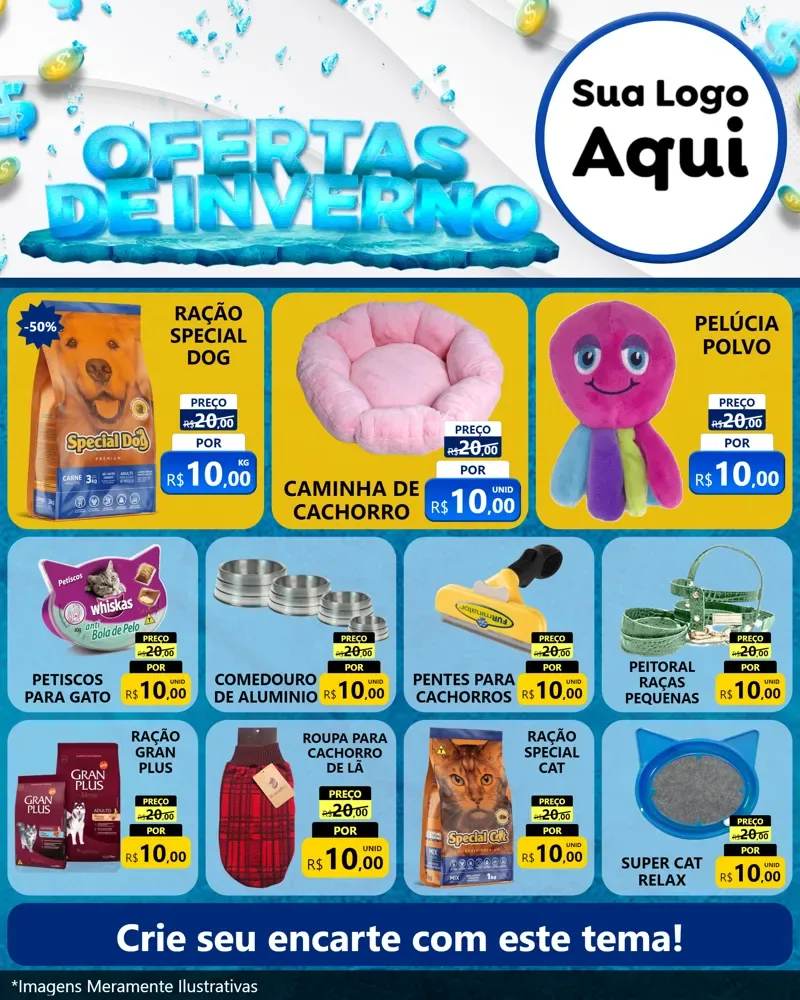 Modelo de Rede Social para Feed Instagram com o tema Ofertas de Inverno para Pet Shop