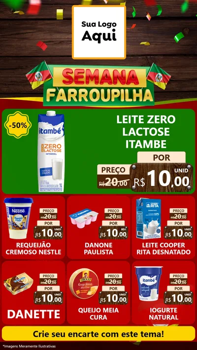 Modelo de Rede Social para Stories com o tema Semana Farroupilha para Frios e Laticínios