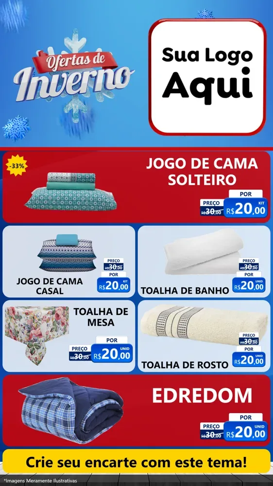 Modelo de TV para TV Vertical com o tema Ofertas de Inverno para Cama, Mesa e Banho