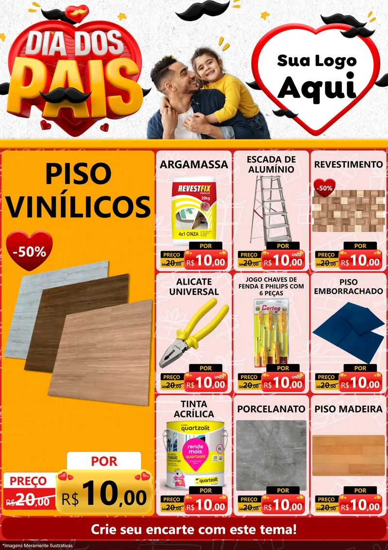 Modelo de Encarte para Encarte A4 Vertical com o tema Dia dos Pais para Material para Construção