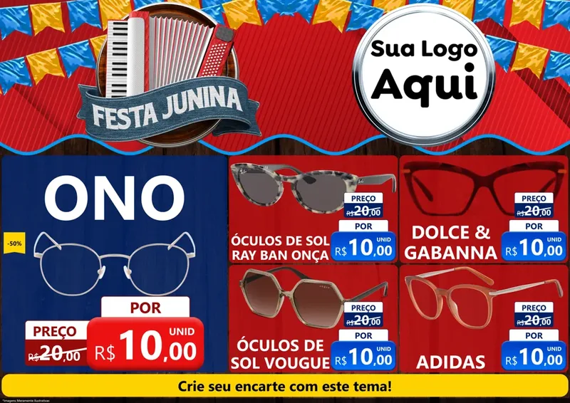 Modelo de Encarte para Encarte A4 Horizontal com o tema Festa Junina para Óticas