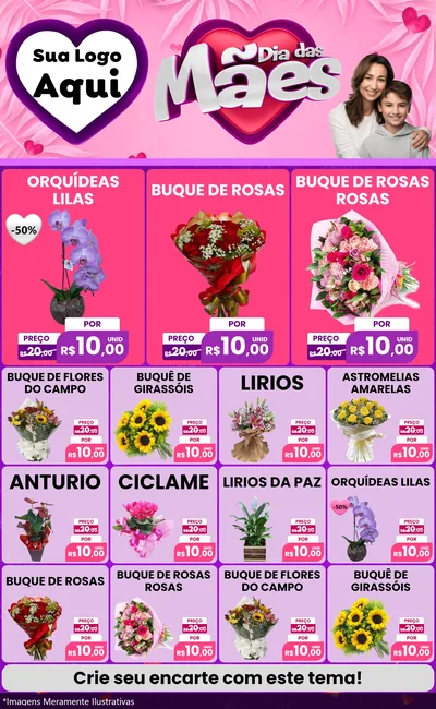 Modelo de Encarte para Encarte Grande com o tema Dia das Mães para Floricultura e jardim