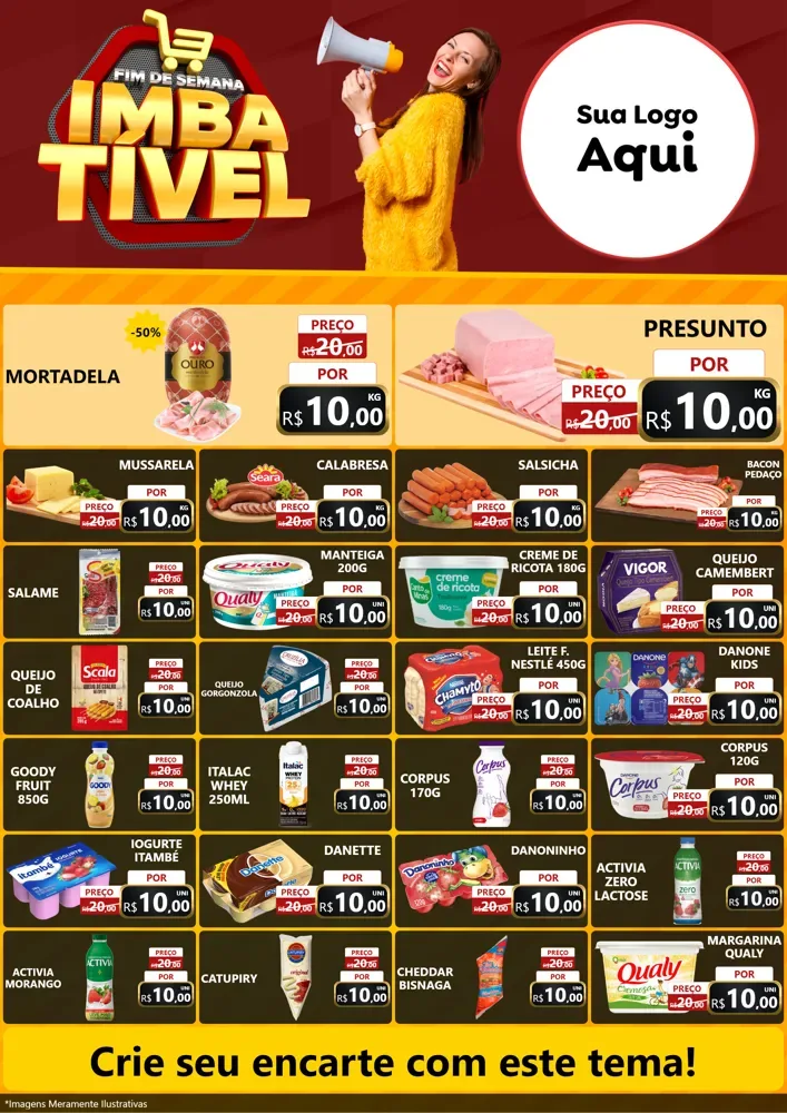 Modelo de Encarte para Encarte A4 Vertical com o tema Fim de Semana Imbatível para Frios e Laticínios