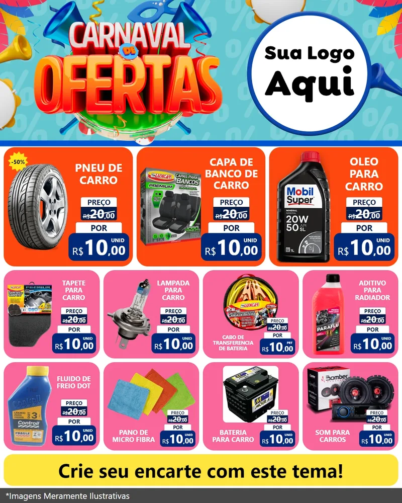 Modelo de Rede Social para Feed Instagram com o tema Carnaval de Ofertas para Auto peças