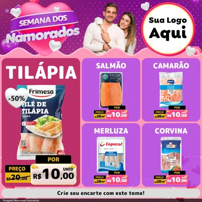 Modelo de Rede Social para Feed Facebook com o tema Semana dos Namorados para Peixaria