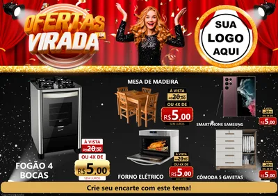 Modelo de Encarte para Encarte A4 Horizontal com o tema Ofertas da Virada para Móveis e Eletro