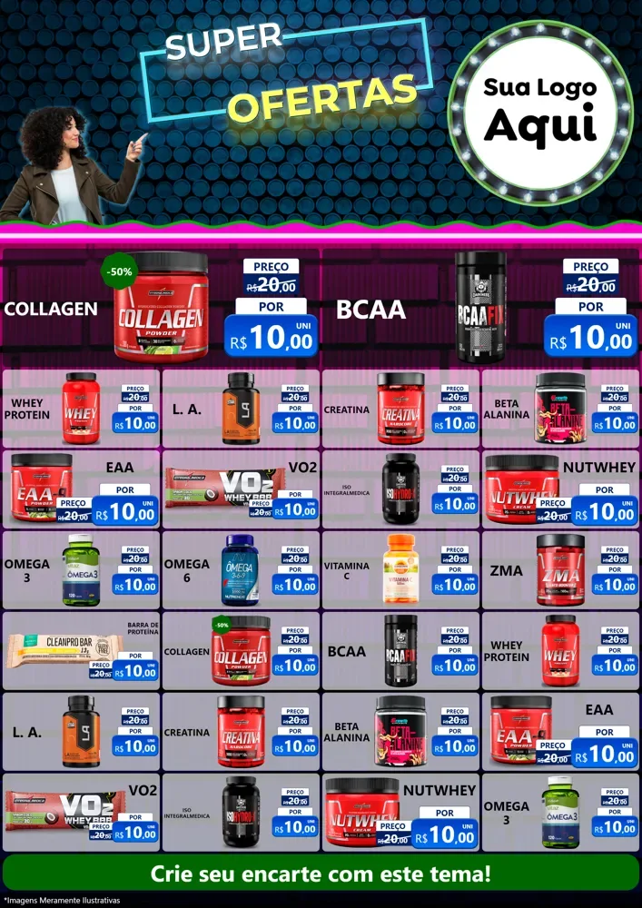 Modelo de Encarte para Encarte A4 Vertical com o tema Super Ofertas para Suplementos alimentares