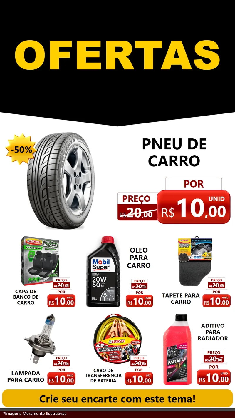 Modelo de Rede Social para Stories com o tema Ofertas Preto e Vermelho Cartaz para Auto peças