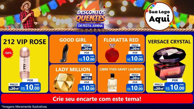 Modelo de TV para TV Horizontal com o tema Descontos Quentes de Festa Junina para Perfumes