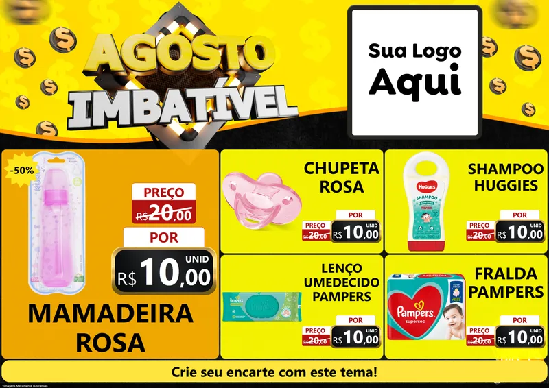 Modelo de Encarte para Encarte A4 Horizontal com o tema Agosto Imbatível para Bebês
