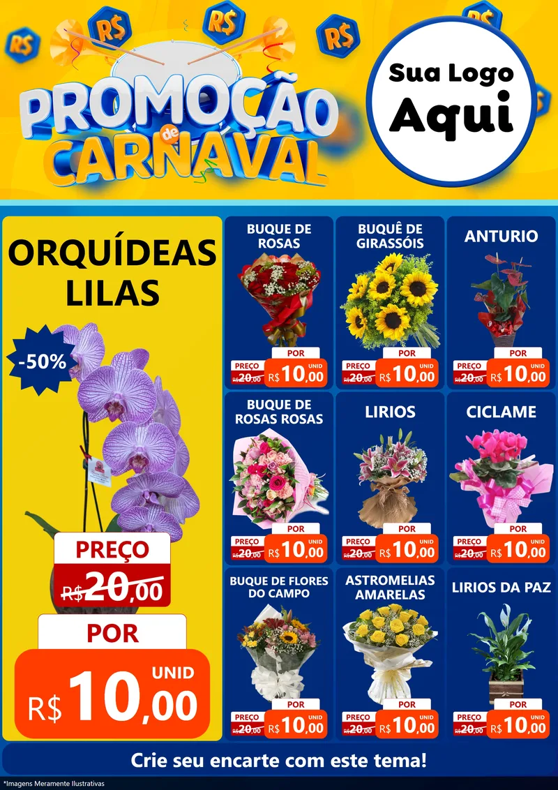Modelo de Encarte para Encarte A4 Vertical com o tema Promoção de Carnaval para Floricultura e jardim