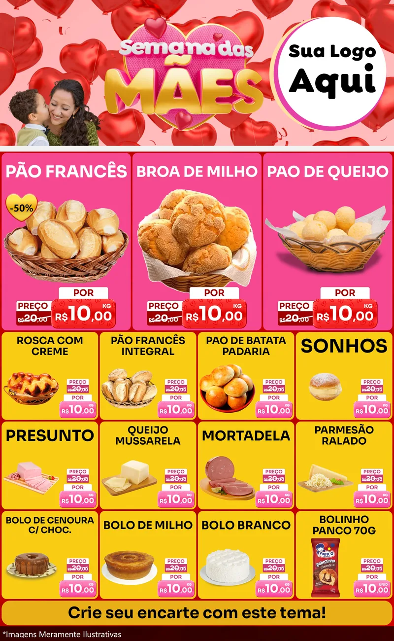 Modelo de Encarte para Encarte Grande com o tema Semana Das Mães para Padaria