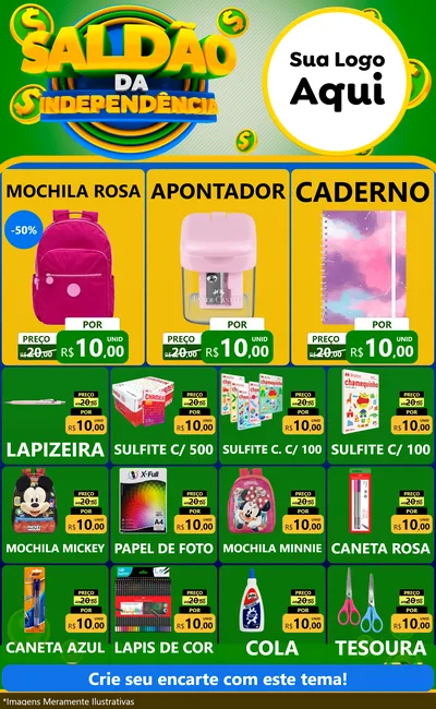 Modelo de Encarte para Encarte Grande com o tema Saldão da Indepêndencia para Papelaria