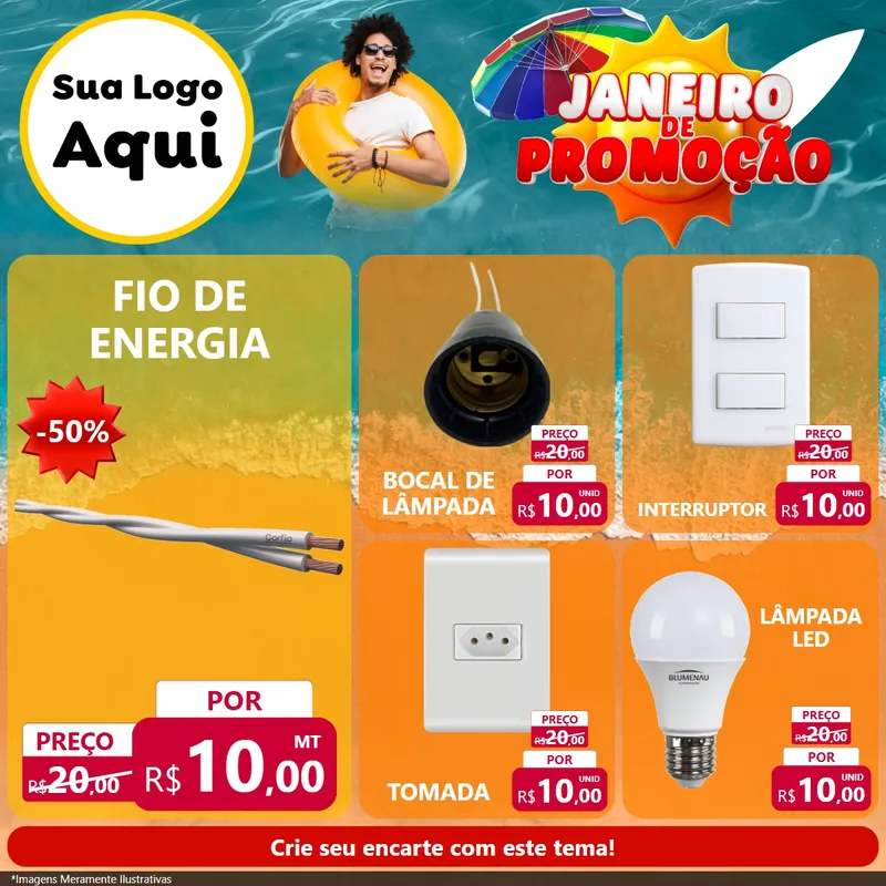 Modelo de Rede Social para Feed Facebook com o tema Janeiro de Promoção para Materiais Elétricos