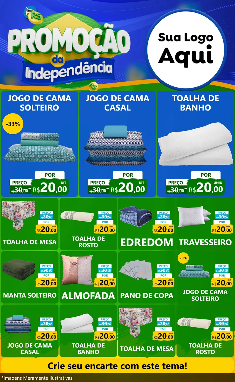 Modelo de Encarte para Encarte Grande com o tema Promoção da Independência para Cama, Mesa e Banho