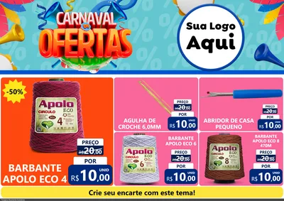 Modelo de Encarte para Encarte A4 Horizontal com o tema Carnaval de Ofertas para Armarinho e Aviamentos