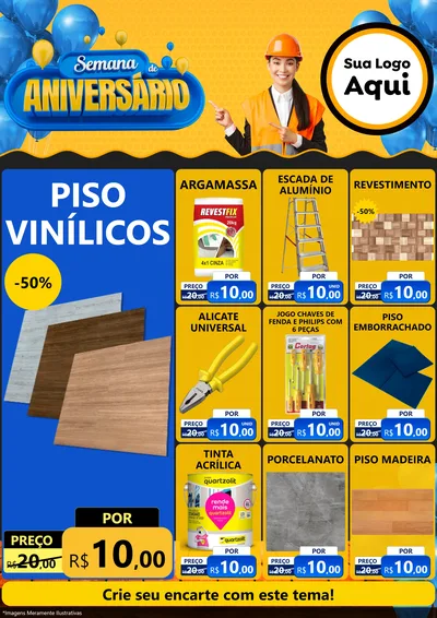 Modelo de Encarte para Encarte A4 Vertical com o tema Semana de Aniversário para Material para Construção