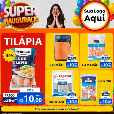Modelo de Rede Social para Feed Facebook com o tema Super Inauguração para Peixaria