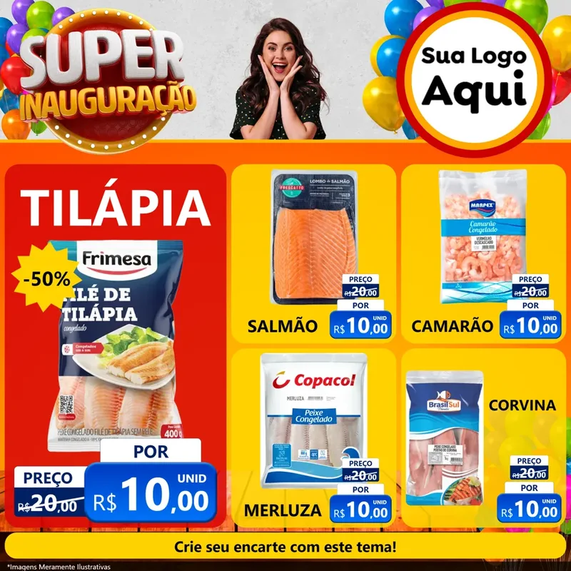 Modelo de Rede Social para Feed Facebook com o tema Super Inauguração para Peixaria