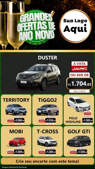 Modelo de Rede Social para Stories com o tema Grandes Ofertas de Ano Novo para Concessionaria de Carros