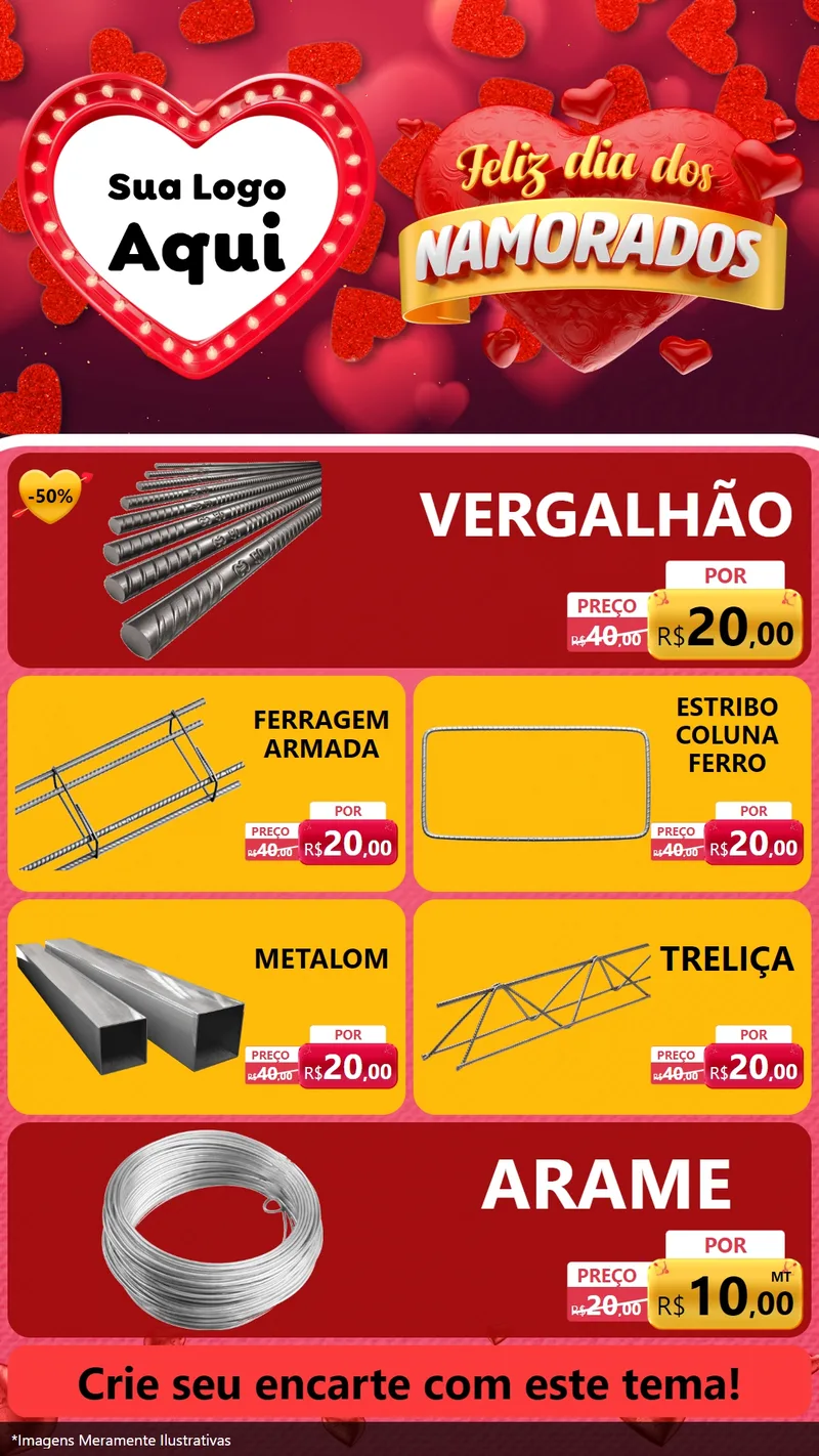 Modelo de TV para TV Vertical com o tema Feliz Dia Dos Namorados para Ferragens