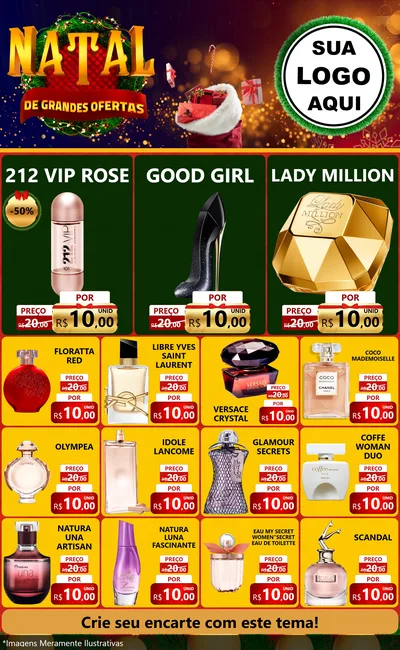Modelo de Encarte para Encarte Grande com o tema Natal de Grandes Ofertas para Perfumes